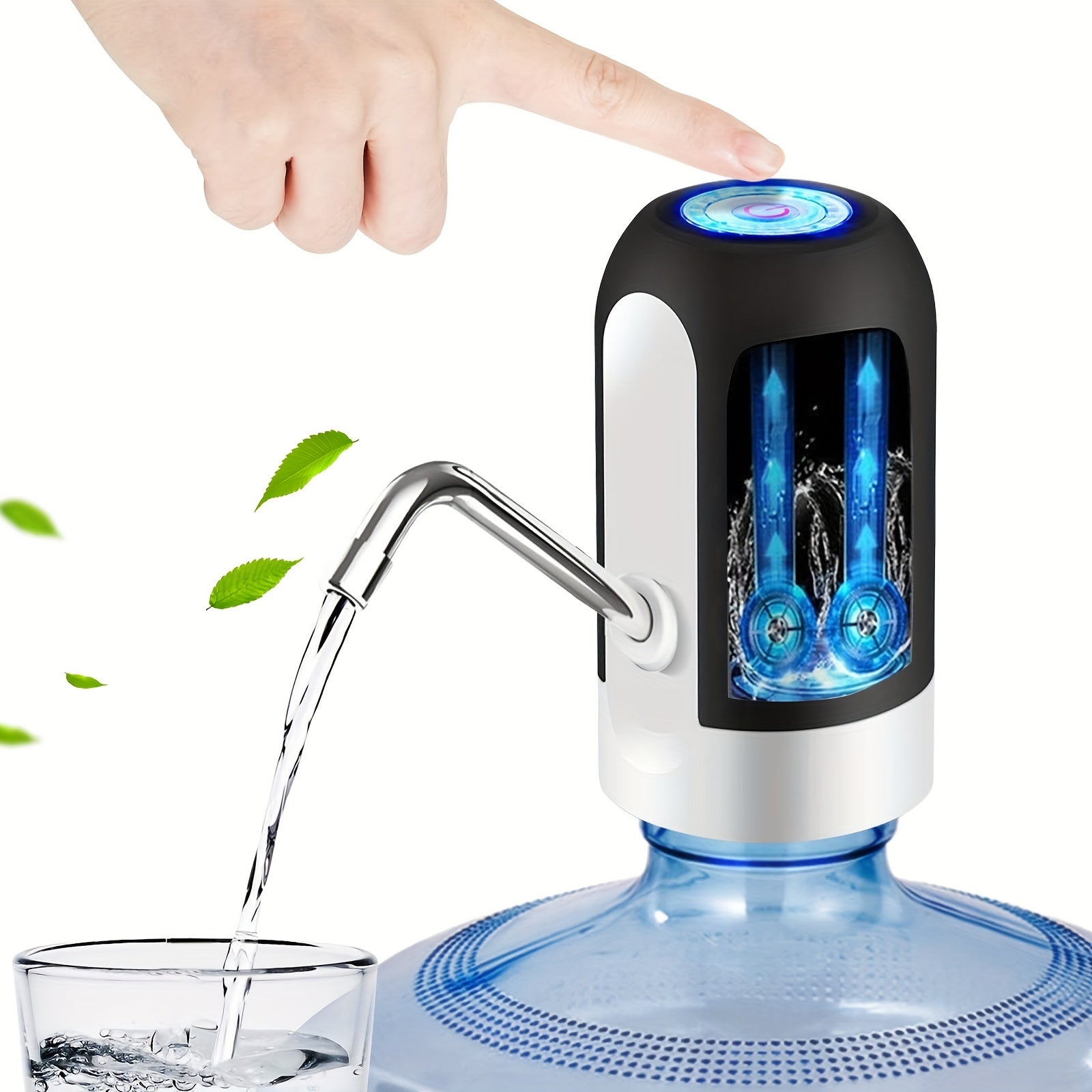 [Sanhao Electric Pump] Sanhao 1pc Electric Water Jug Pump - USB Rechargeable Automatic Drinking Water Dispenser for 3-5 Gallon Bottles - Portable Insert Mount with Built-in Lithium Battery for Camping, Sleek Design, Transpare