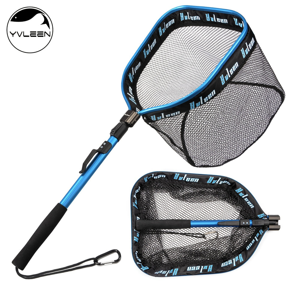[YVLEEN Floating Fishing Net] YVLEEN Rubber Coated Floating Fishing Net - Compact & Foldable for Easy Transportation & Storage - Best for Steelhead, Salmon, Fly, Kayak, Catfish, Bass, Trout Fishing - Easy Catch & Release - Be