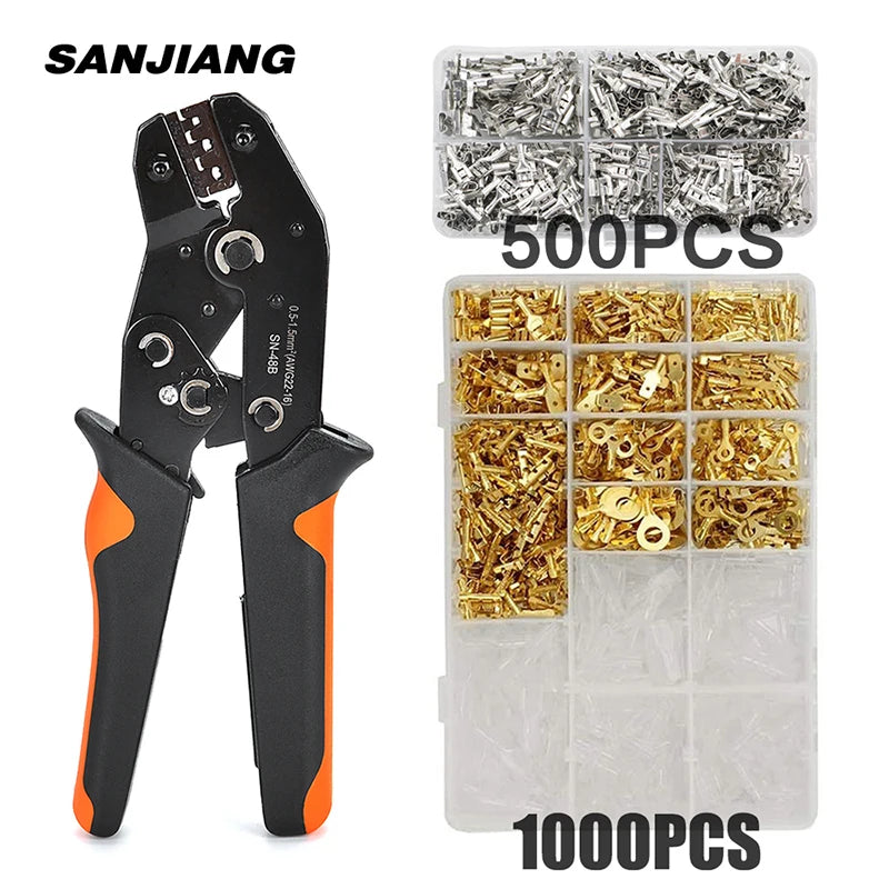 2.8/4.8/6.3mm Crimp Terminals Insulated Male and Female Wire Connector Electrical Wire Spade Connectors Insulated Sleeves Kit