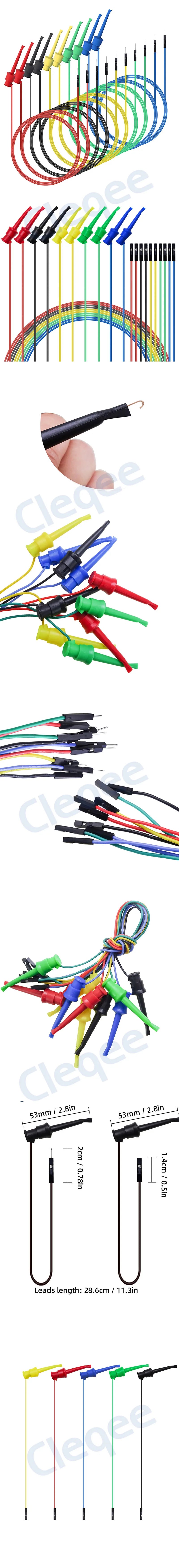 Cleqee 10pcs Test Hook Clip to Dupont Male/Female Jumper Wire 26AWG Silicone Cable For Breadboard Oscilloscope Logic Analyzer