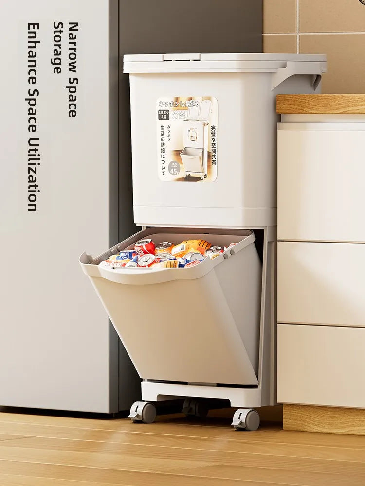 Kitchen Tra Can Large Capaci Double Layer Pr pe with Cover Wet And Dry Separation Mobile No Bending Waste Bin