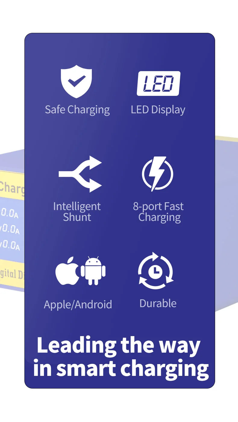 MECHANIC iCharge 6M USB 6-port charger fast charge smart digital display multi-port porous for iphone xiaomi mobile phone tablet