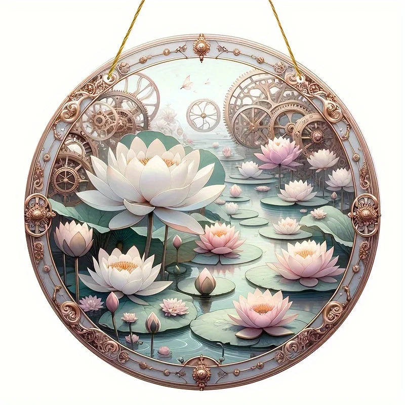 Flower Suncatcher, Stained Window Hanging, Acrylic Sign, Winter Decor, Round Sign, Wreath Sign, Wreath Center, Christmas Gift