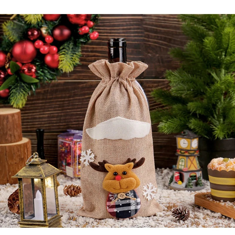 Pocket Christmas Cutlery Holder Santa Claus Knife Fork Christmas Tableware Wine Bottle Sleeves Cover Bag For Home Xmas Supplies