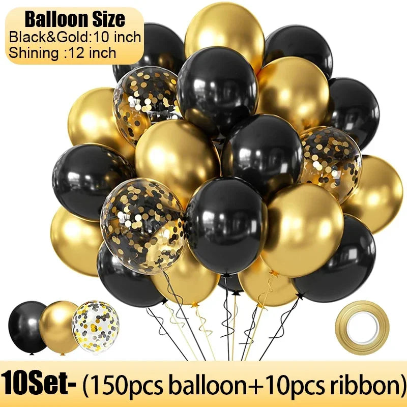 Wholesale Latex Balloons Shiny Sequin Black and Gold Inflatable Balloon for Wedding Party Birthday Christmas Home Decor Supplies
