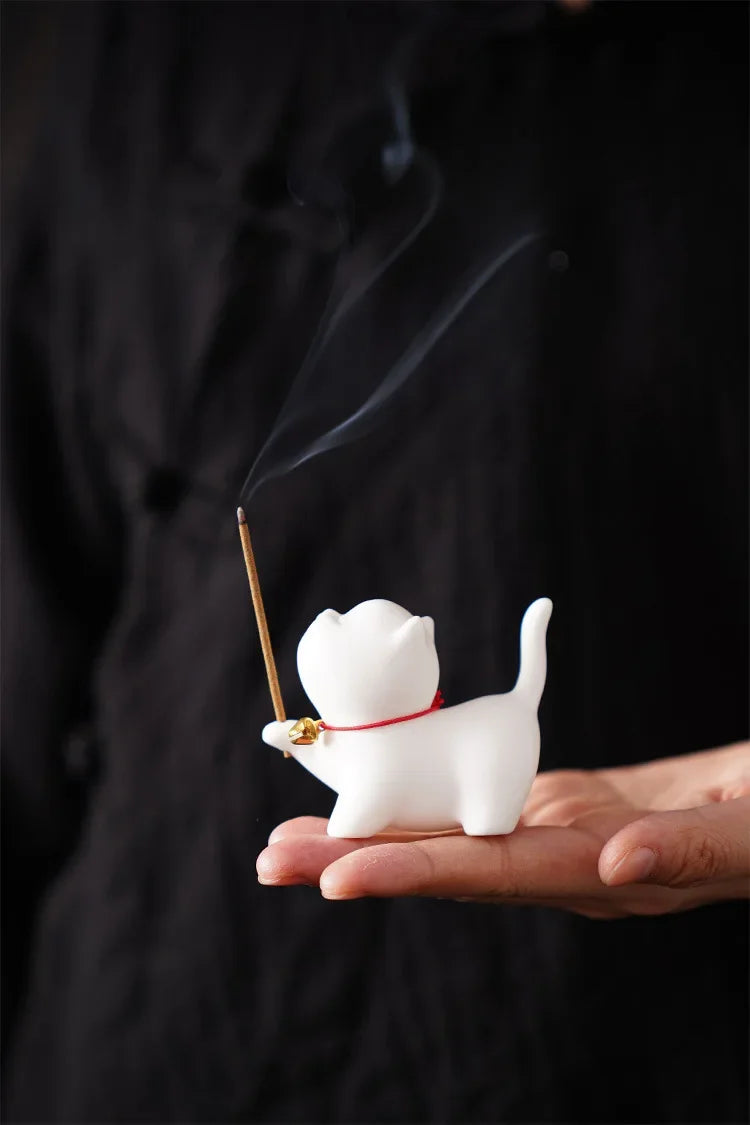 Cute Cat Buddhism Line Incense Plate Incense Burner Stick Holder Sandalwood Coil Base Temples Yoga Studios Home Decoration