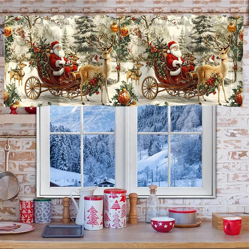 Christmas Short Curtains Valances Merry Christmas Decorations For Home 2025 Xmas Navidad Kitchen Bedroom Ornaments New Year 2026