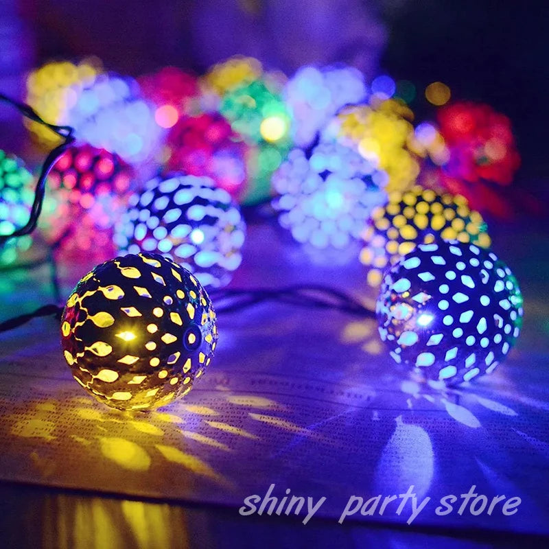 LED Iron Moroccan Ball Lamp String, Battery Lamp String, White Yellow Color, Christmas Decoration Supplies