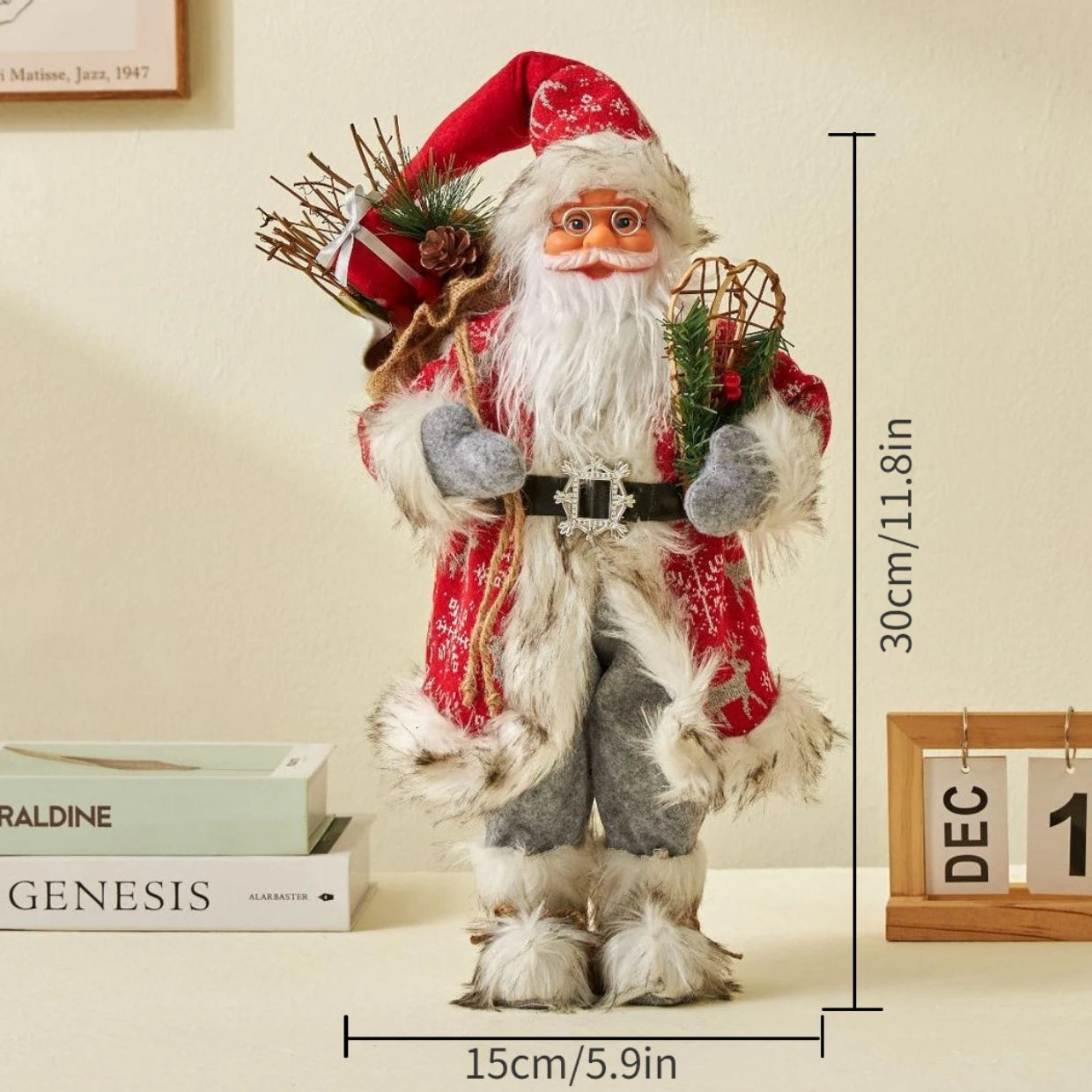 1pc Santa Claus Christmas Ornament - 12.6 inch Plastic Bird 3D Statue, Classic Holiday Decoration for Home and Kitchen, No Feath