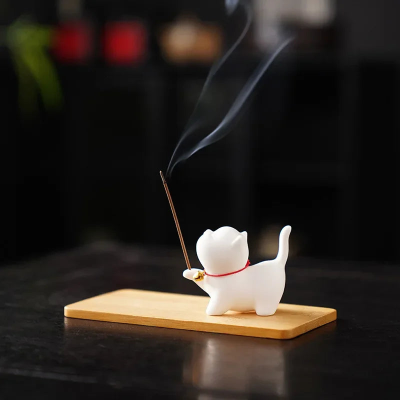 Cute Cat Buddhism Line Incense Plate Incense Burner Stick Holder Sandalwood Coil Base Temples Yoga Studios Home Decoration