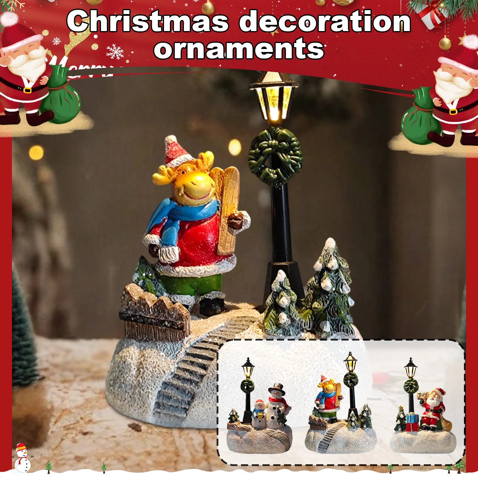 2025 New Christmas Decorations Luminous Old Man Snowman Elk Desktop Ornaments Resin Crafts Party Office Decoration Holiday Gift