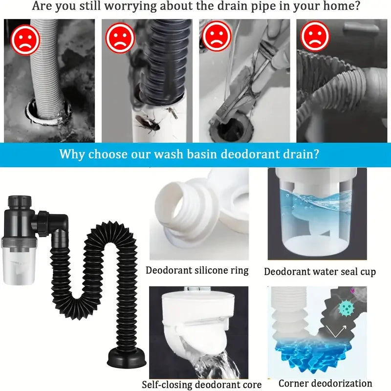 Universal Easy-Fit P-Trap: Leak-Proof, Expandable Sink Drain Set for Kitchen - Durable Plastic Design
