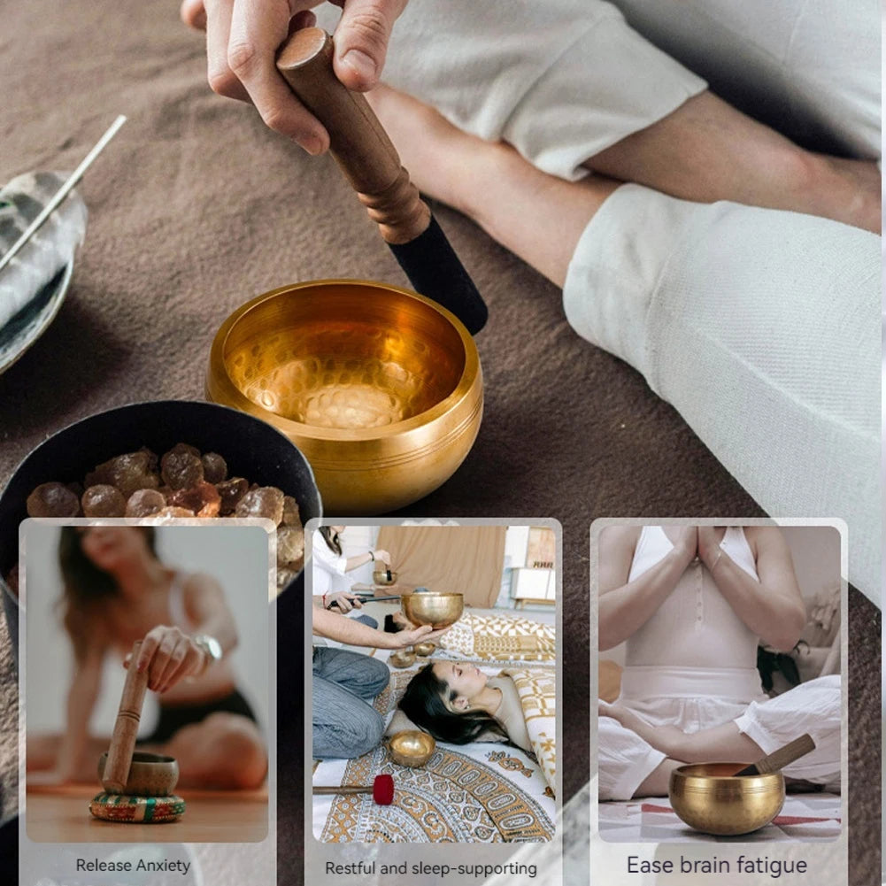 Tibetan Singing Bowl Set Meditation Singing Bowl Yoga Meditation Chanting Bowl for Yoga Chakra Healing Mindfulness Stress Relief