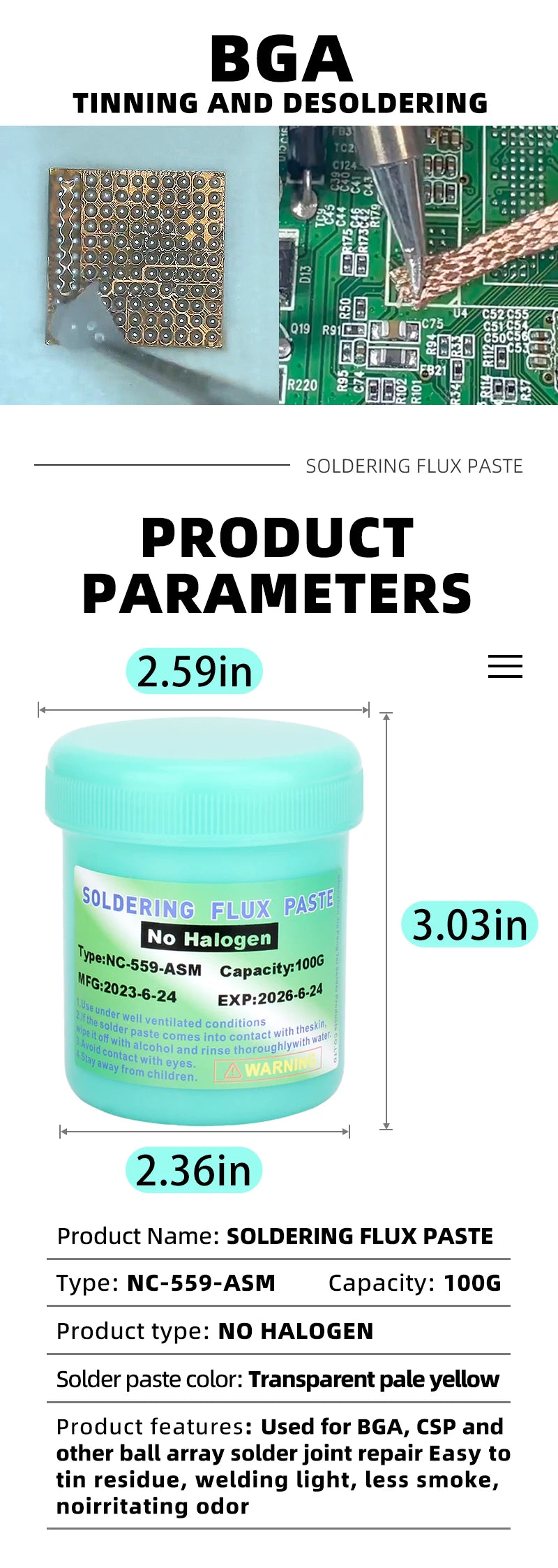 Paste 100% Original NC-559-100g ASM Flux for Soldering 100g No-clean Soldering Flux Tip Refresher Soldering Pcb Repair Welding
