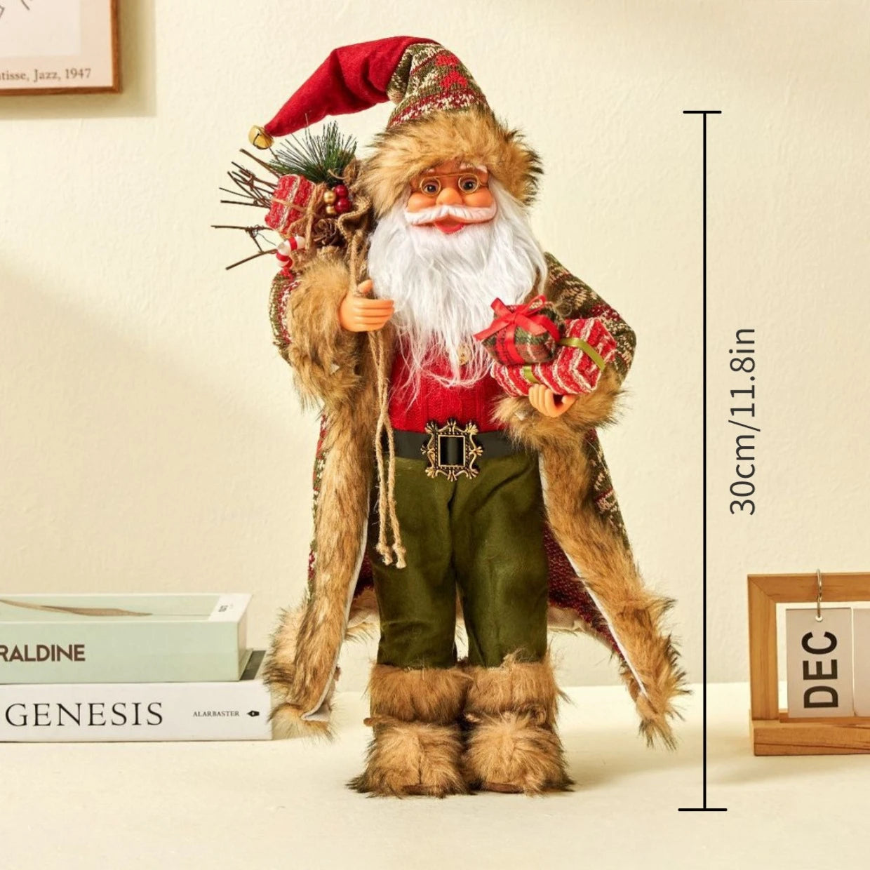 1pc Santa Claus Christmas Ornament - 12.6 inch Plastic Bird 3D Statue, Classic Holiday Decoration for Home and Kitchen, No Feath