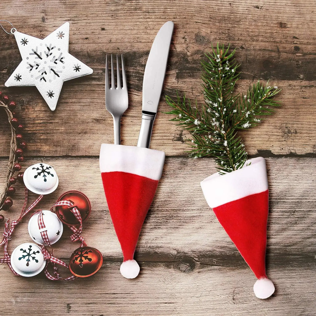 Pocket Christmas Cutlery Holder Santa Claus Knife Fork Christmas Tableware Wine Bottle Sleeves Cover Bag For Home Xmas Supplies