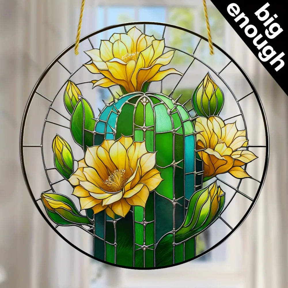 Flower Suncatcher, Stained Window Hanging, Acrylic Sign, Winter Decor, Round Sign, Wreath Sign, Wreath Center, Christmas Gift