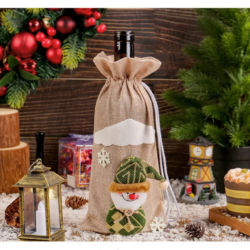 Pocket Christmas Cutlery Holder Santa Claus Knife Fork Christmas Tableware Wine Bottle Sleeves Cover Bag For Home Xmas Supplies