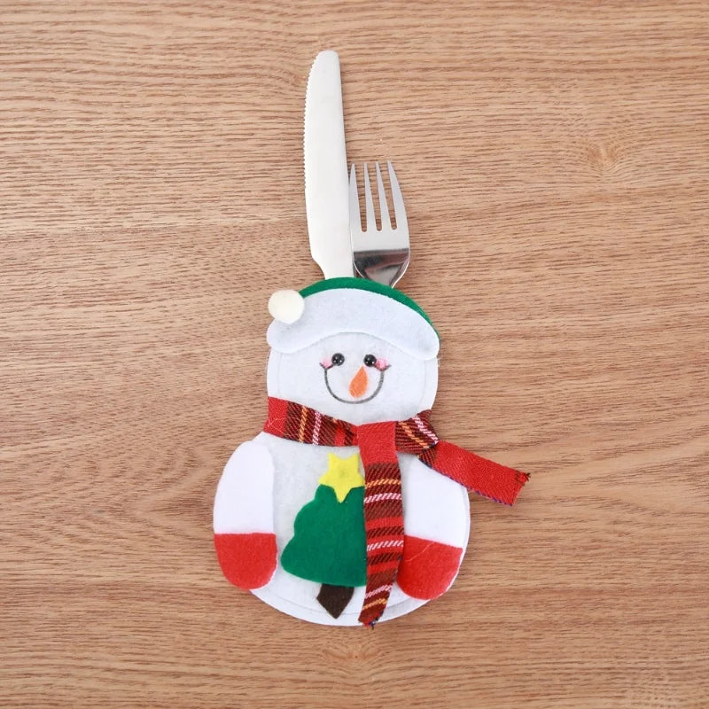 Pocket Christmas Cutlery Holder Santa Claus Knife Fork Christmas Tableware Wine Bottle Sleeves Cover Bag For Home Xmas Supplies