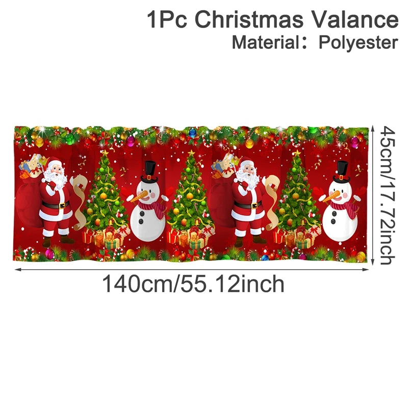 Christmas Short Curtains Valances Merry Christmas Decorations For Home 2025 Xmas Navidad Kitchen Bedroom Ornaments New Year 2026
