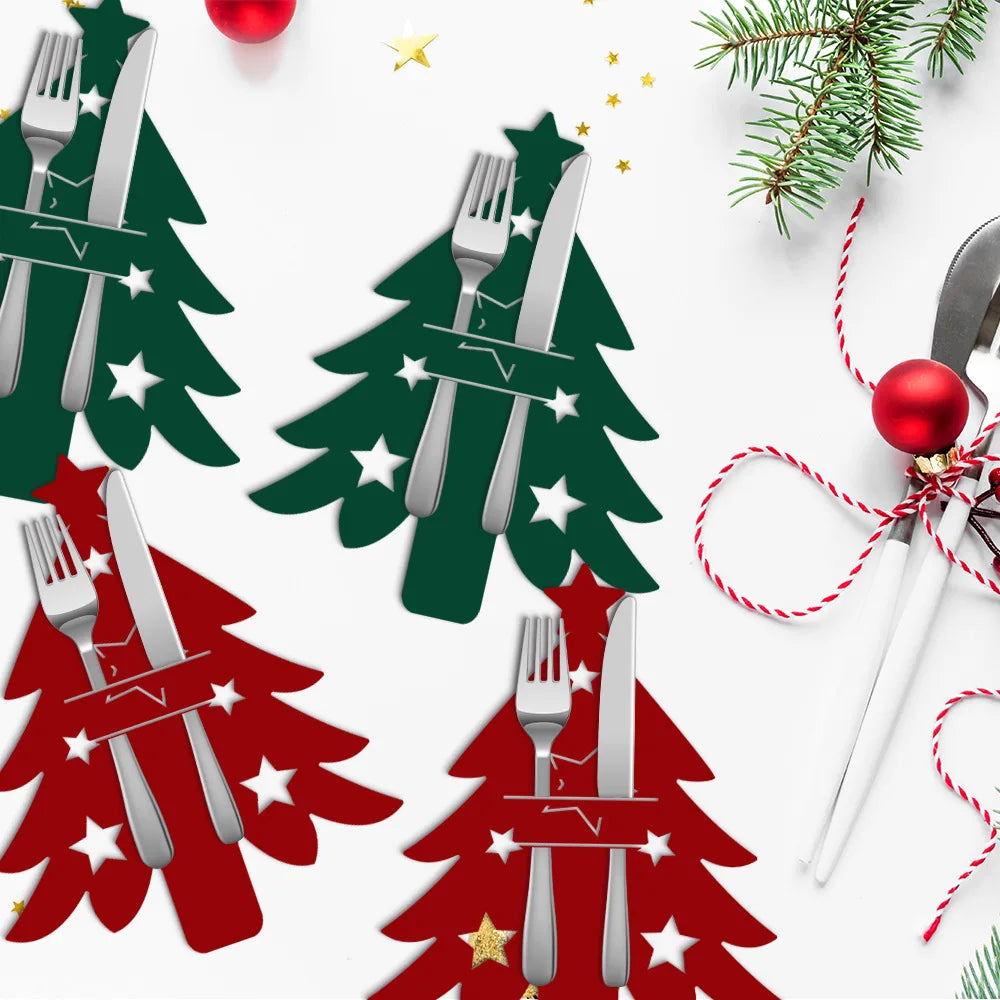 Pocket Christmas Cutlery Holder Santa Claus Knife Fork Christmas Tableware Wine Bottle Sleeves Cover Bag For Home Xmas Supplies