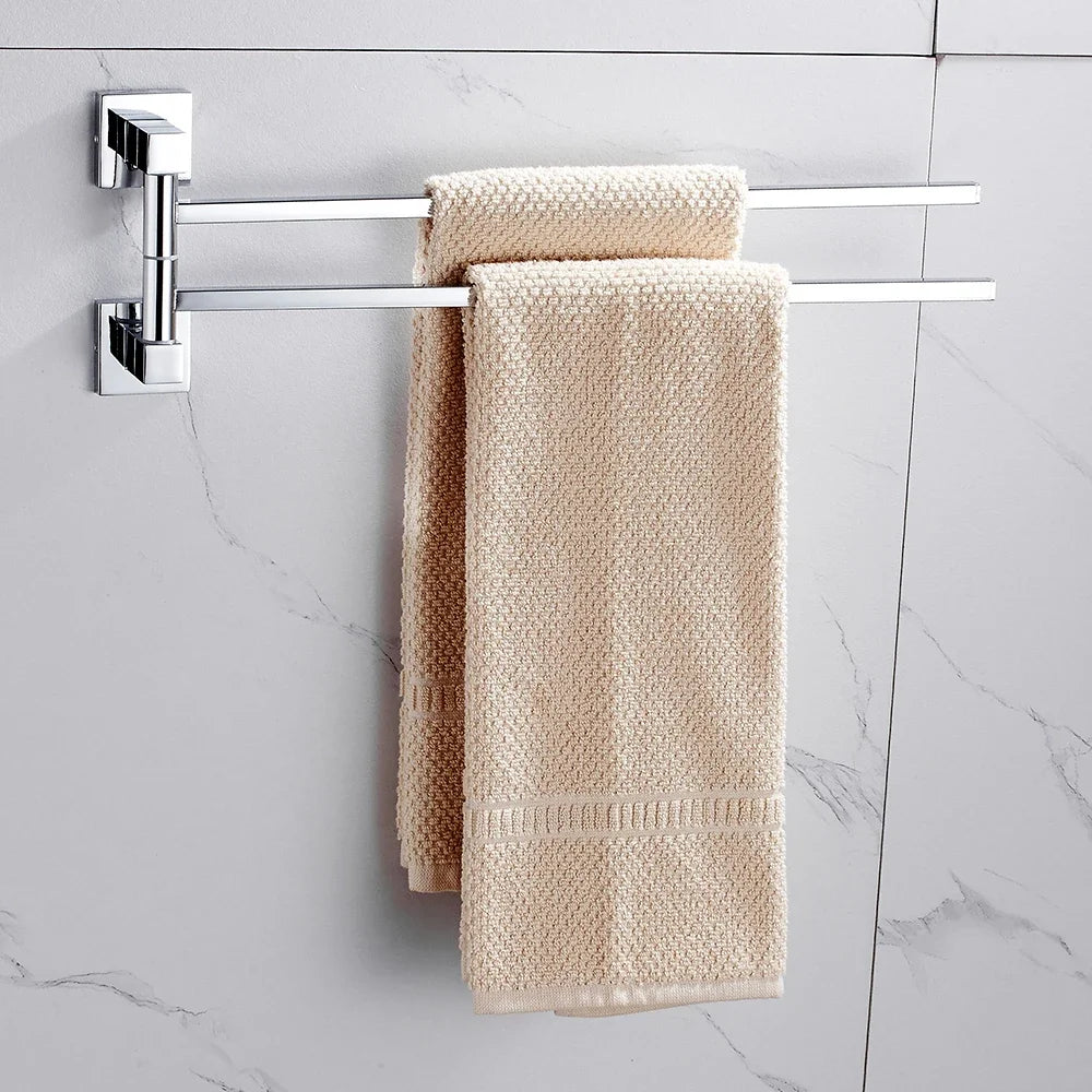 Stainless Steel Swivel Towel Bar Space Saving Wall-Mounted 2/4 Arm Rotatable Towel Storage Holder for Home Kitchen Bathroom