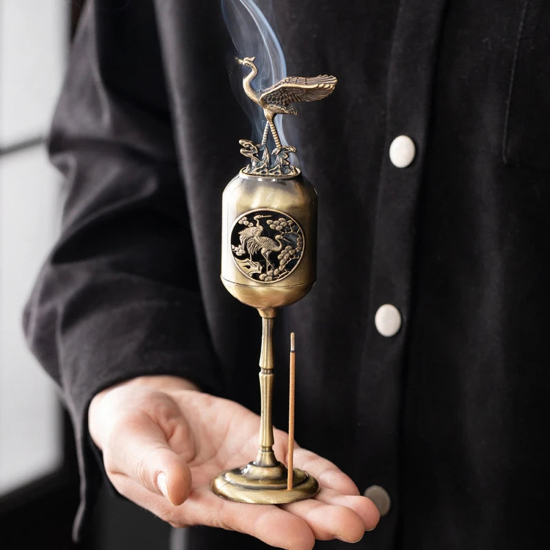 Copper Magpie Hollow Lamp Sandalwood Fragrance Censer Smoking Backflow Incense Holder Tea House Ornaments Study Room Home Decor