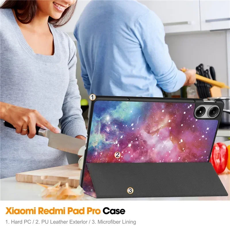 For Xiaomi Redmi Pad Pro 2024 Folding Flip Stand Case Funda for Red Mi Pad Pro 12.1 POCO Pad 12 1 Tablet Cover with Auto Sleep