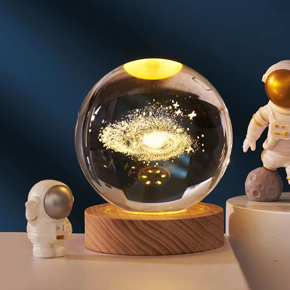 3D Crystal Ball Lamp Laser Engraved Galaxy Planet Moon Saturn LED Night Light Home Decor Valentine's Day Father's Day Gift