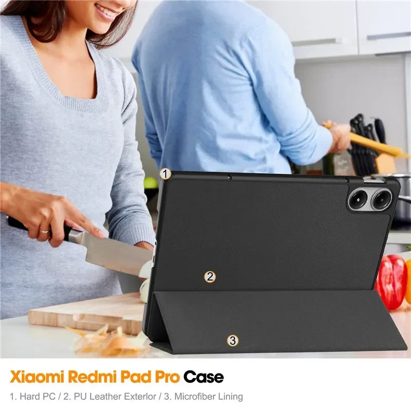 For Xiaomi Redmi Pad Pro 2024 Folding Flip Stand Case Funda for Red Mi Pad Pro 12.1 POCO Pad 12 1 Tablet Cover with Auto Sleep