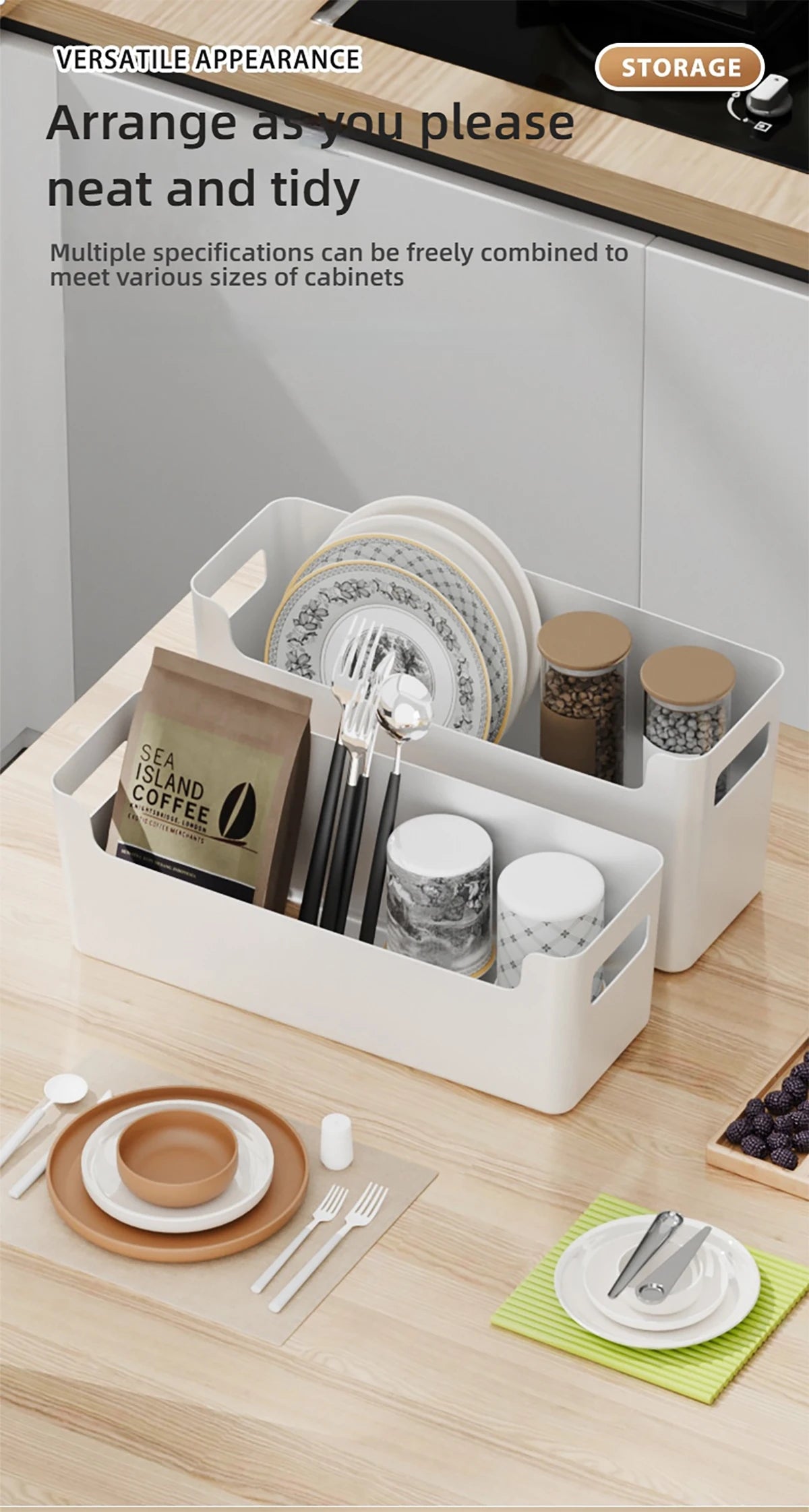 Minimalist White PP Wall-Mounted Storage Box - Self-Adhesive Cabinet Door Organizer for Kitchen, Space Saving Design (No Tools）