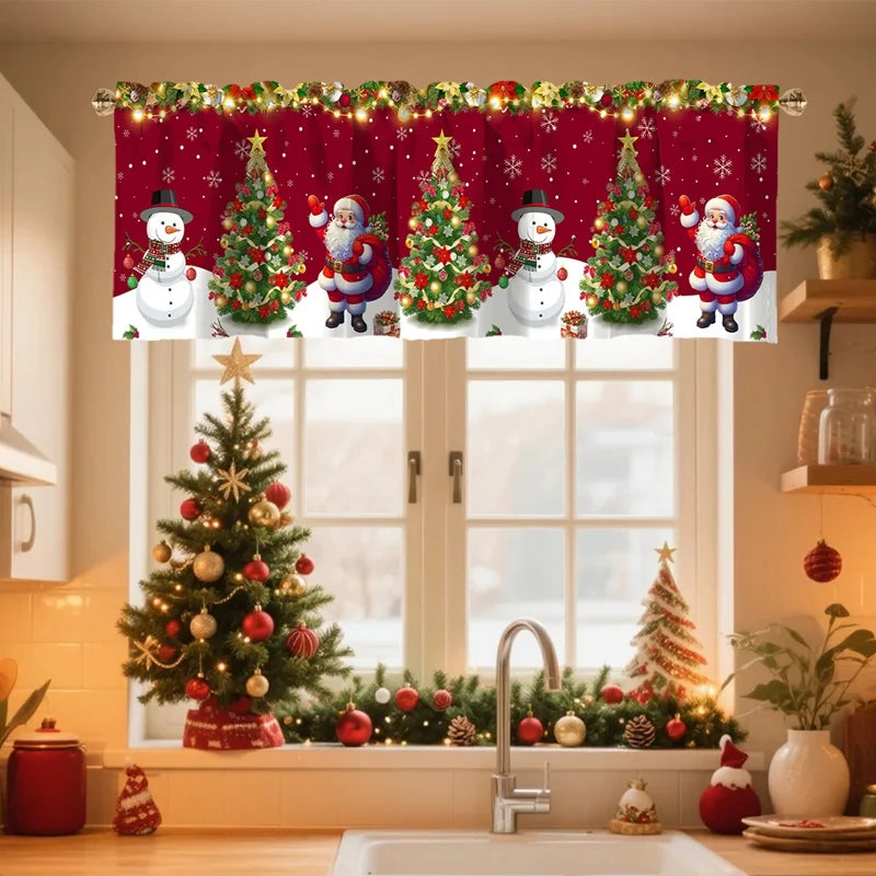 Christmas Short Curtains Valances Merry Christmas Decorations For Home 2025 Xmas Navidad Kitchen Bedroom Ornaments New Year 2026