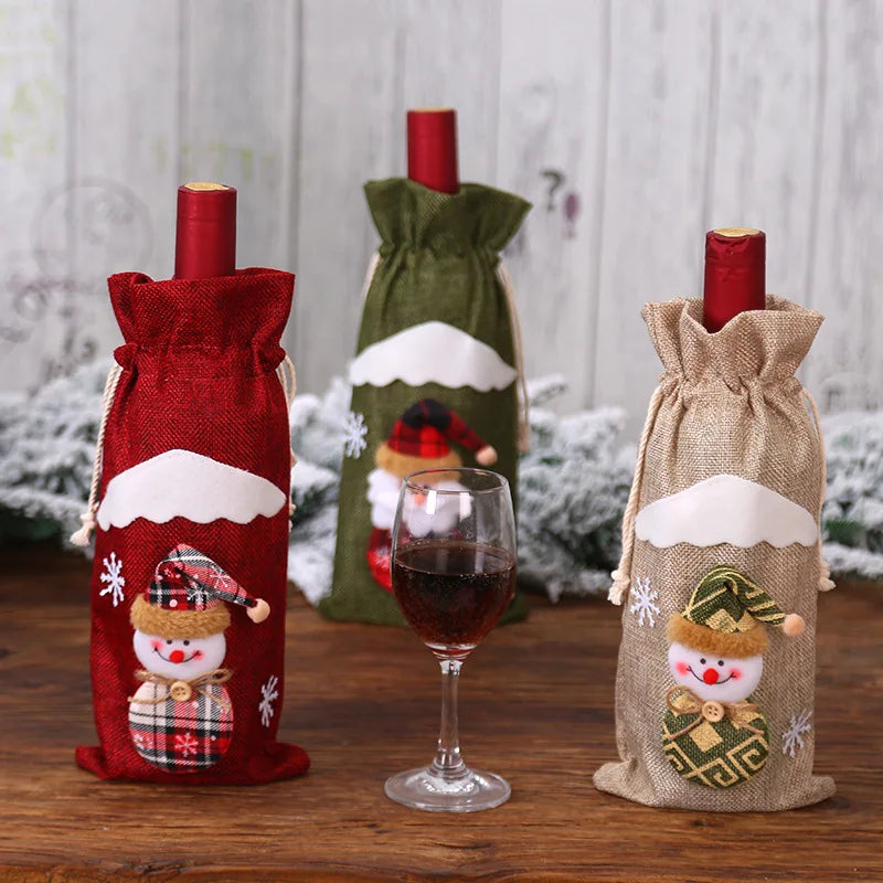 Pocket Christmas Cutlery Holder Santa Claus Knife Fork Christmas Tableware Wine Bottle Sleeves Cover Bag For Home Xmas Supplies