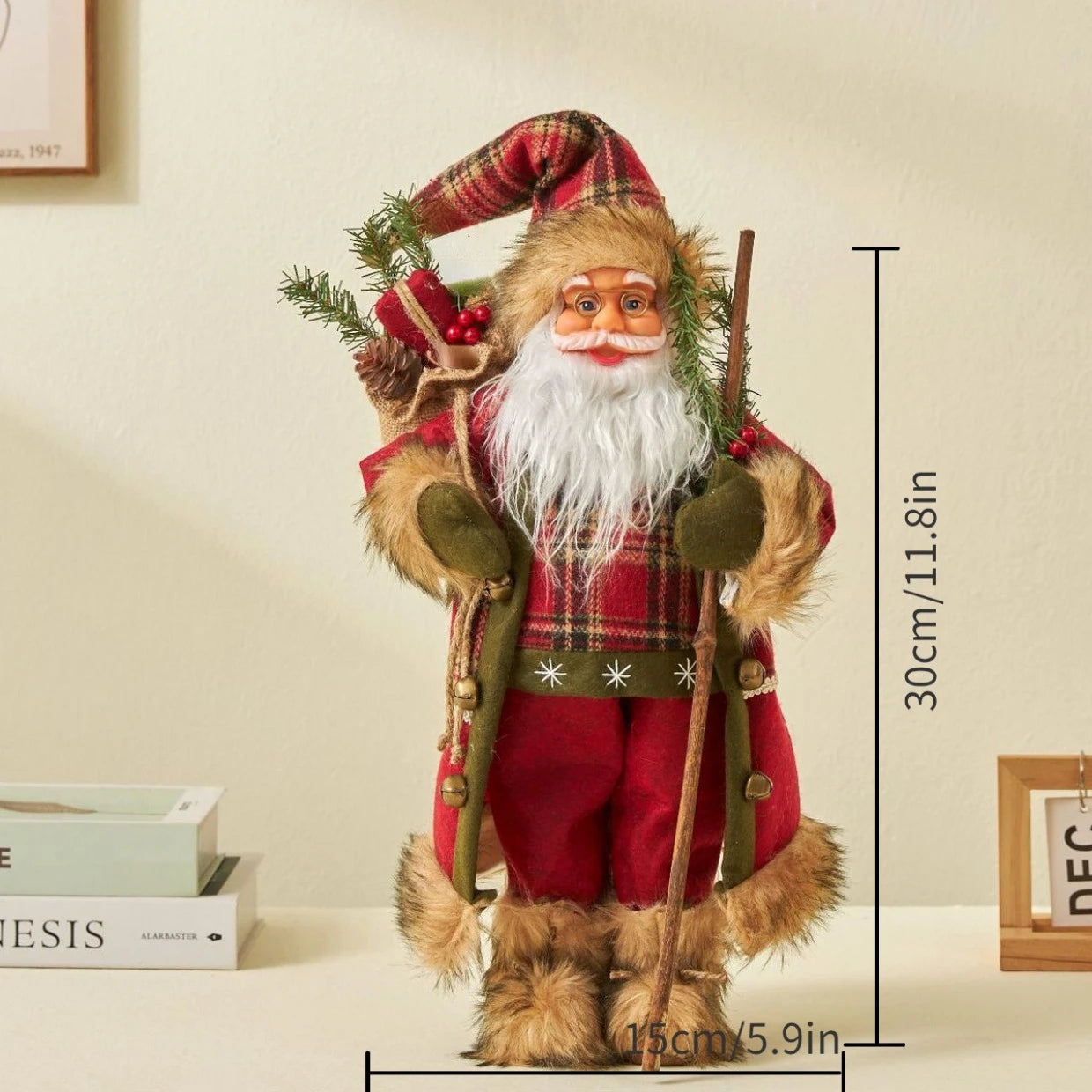 1pc Santa Claus Christmas Ornament - 12.6 inch Plastic Bird 3D Statue, Classic Holiday Decoration for Home and Kitchen, No Feath