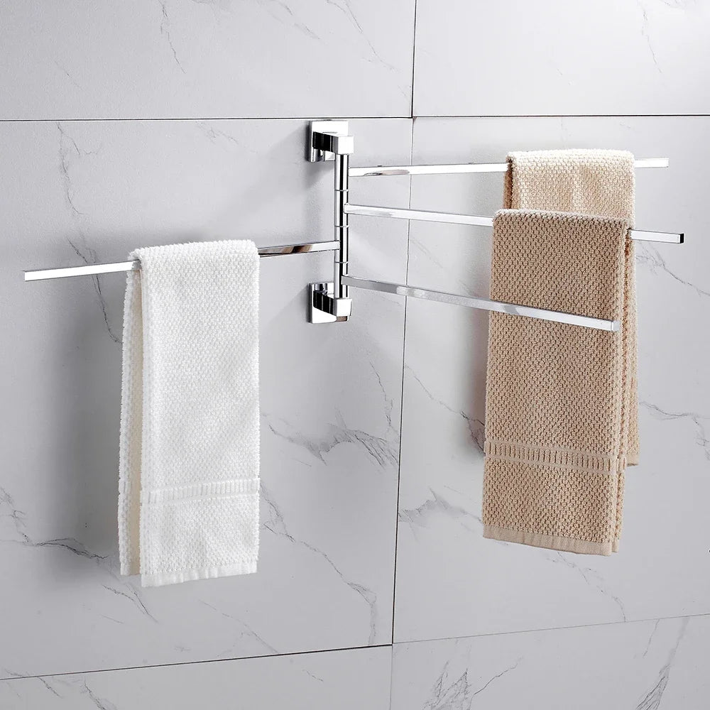 Stainless Steel Swivel Towel Bar Space Saving Wall-Mounted 2/4 Arm Rotatable Towel Storage Holder for Home Kitchen Bathroom