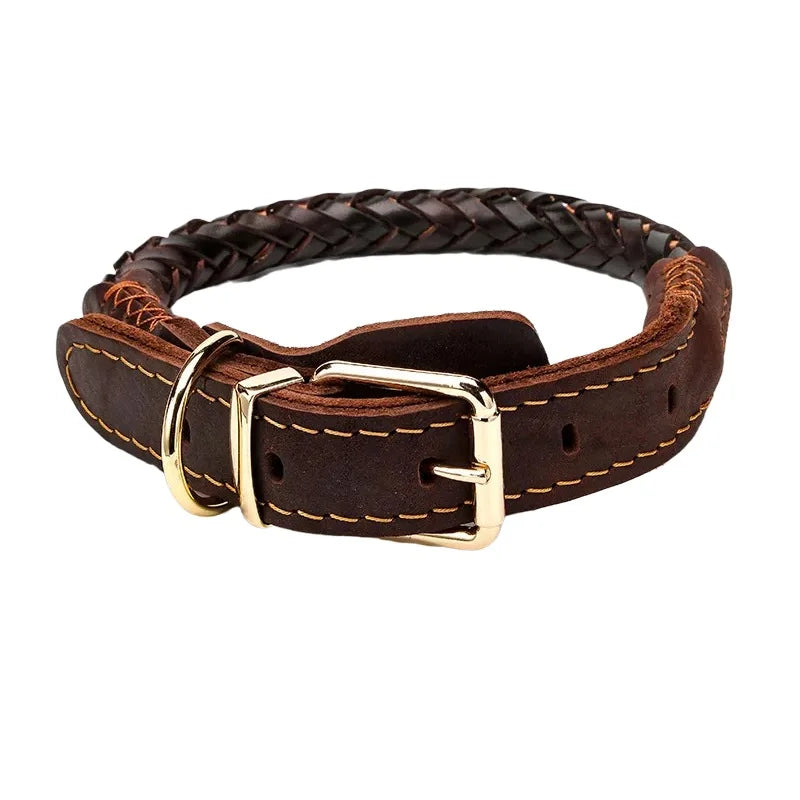 Dog Collar Leather eight-strand Braided Leather Collar for a dog Real Leather Collar big Braided large Dog Leather Collar