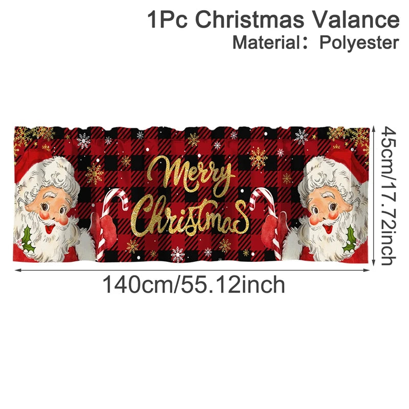 Christmas Short Curtains Valances Merry Christmas Decorations For Home 2025 Xmas Navidad Kitchen Bedroom Ornaments New Year 2026