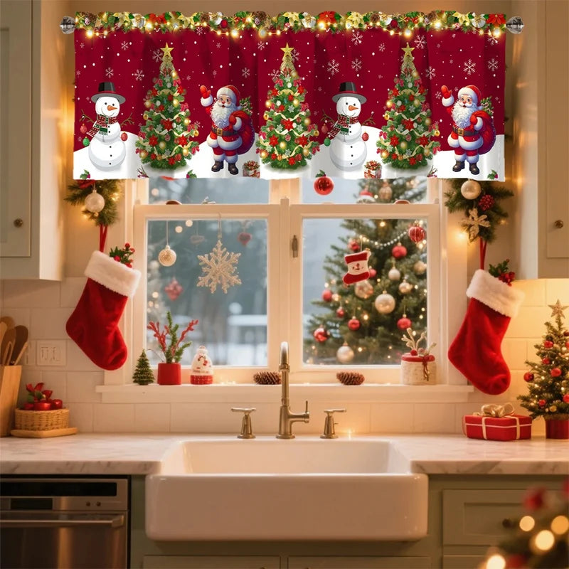Christmas Short Curtains Valances Merry Christmas Decorations For Home 2025 Xmas Navidad Kitchen Bedroom Ornaments New Year 2026