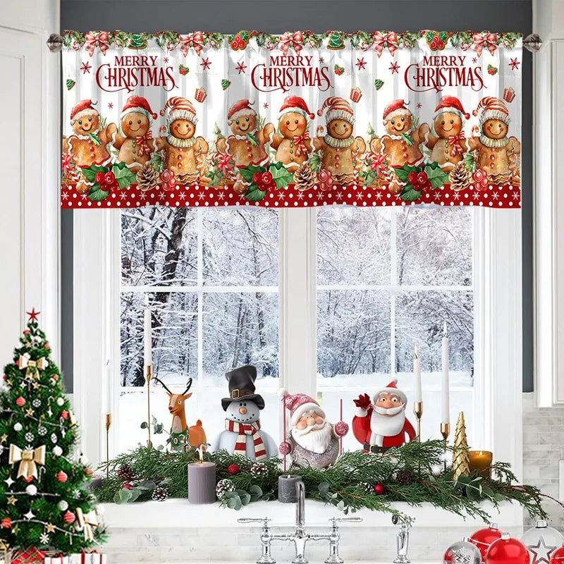 Christmas Short Curtains Valances Merry Christmas Decorations For Home 2025 Xmas Navidad Kitchen Bedroom Ornaments New Year 2026