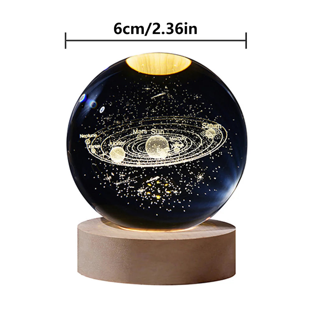 3D Crystal Ball Lamp Laser Engraved Galaxy Planet Moon Saturn LED Night Light Home Decor Valentine's Day Father's Day Gift