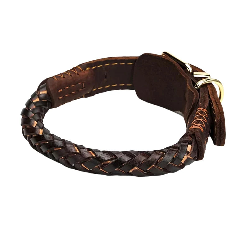 Dog Collar Leather eight-strand Braided Leather Collar for a dog Real Leather Collar big Braided large Dog Leather Collar