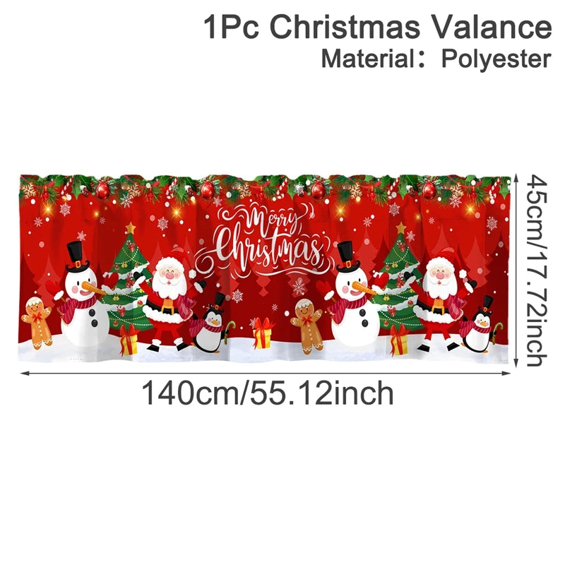 Christmas Short Curtains Valances Merry Christmas Decorations For Home 2025 Xmas Navidad Kitchen Bedroom Ornaments New Year 2026