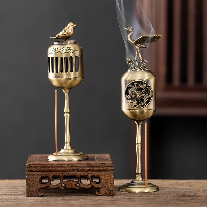 Copper Magpie Hollow Lamp Sandalwood Fragrance Censer Smoking Backflow Incense Holder Tea House Ornaments Study Room Home Decor