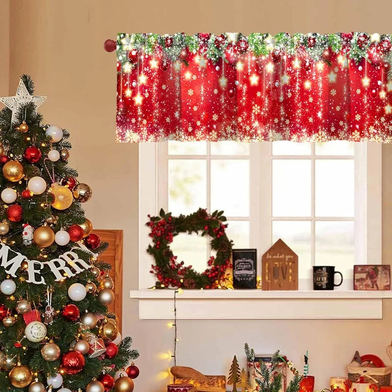 Christmas Short Curtains Valances Merry Christmas Decorations For Home 2025 Xmas Navidad Kitchen Bedroom Ornaments New Year 2026