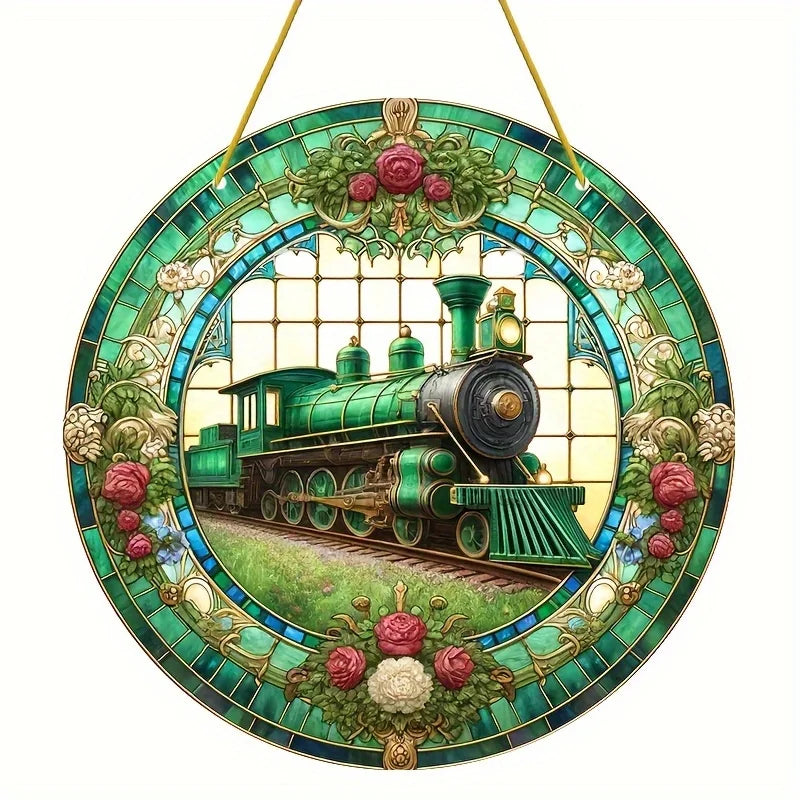 Flower Suncatcher, Stained Window Hanging, Acrylic Sign, Winter Decor, Round Sign, Wreath Sign, Wreath Center, Christmas Gift