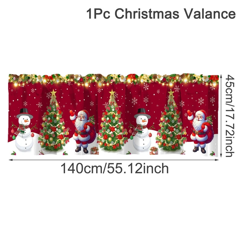 Christmas Short Curtains Valances Merry Christmas Decorations For Home 2025 Xmas Navidad Kitchen Bedroom Ornaments New Year 2026