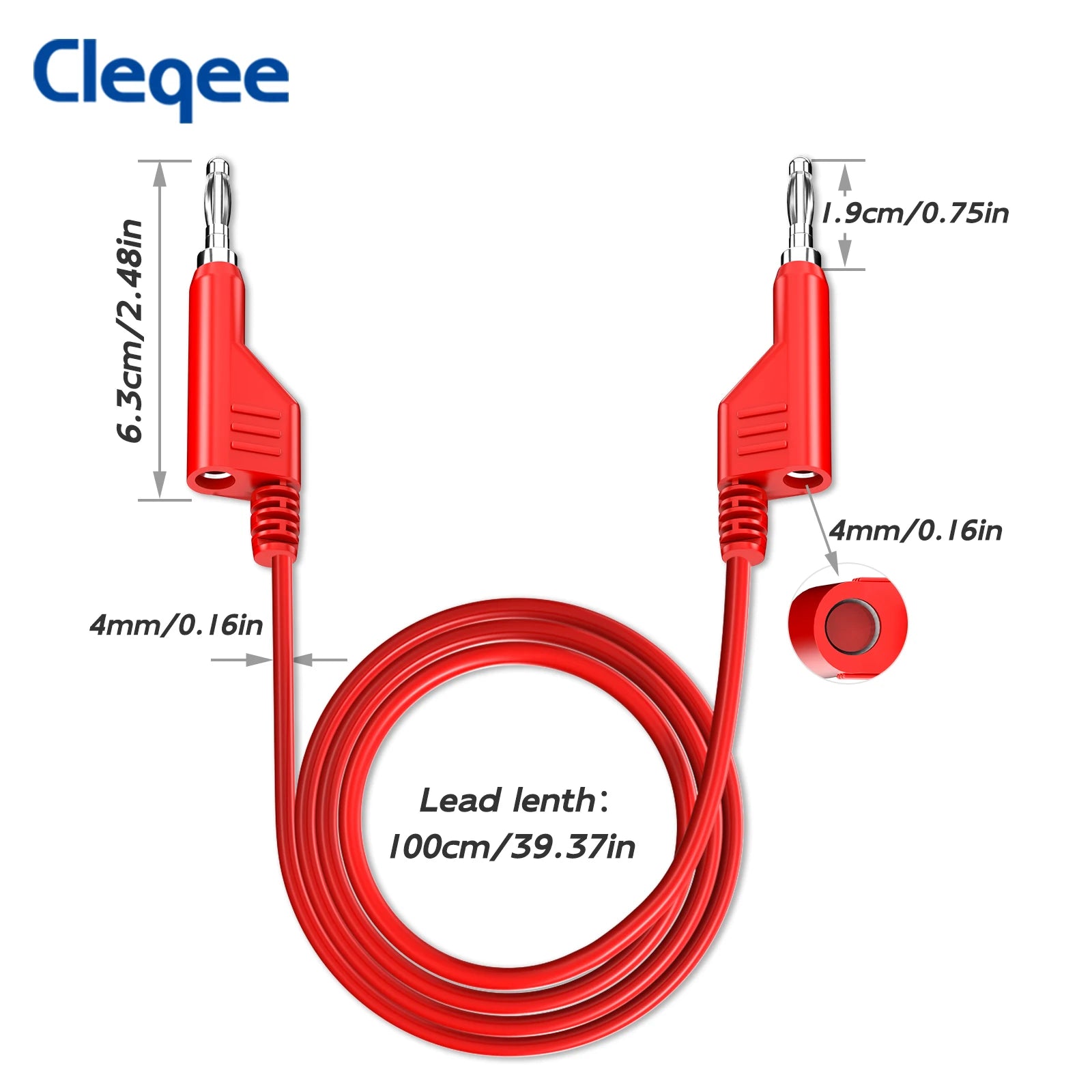 Cleqee P1036 2PCS Dual 4mm Stackable Banana Plug Multimeter Test Leads 1m/2m/3m Electrical Test Cables Red/Black 1000V 15A