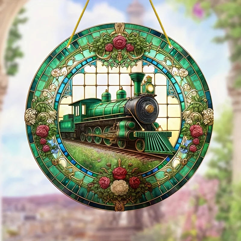 Flower Suncatcher, Stained Window Hanging, Acrylic Sign, Winter Decor, Round Sign, Wreath Sign, Wreath Center, Christmas Gift