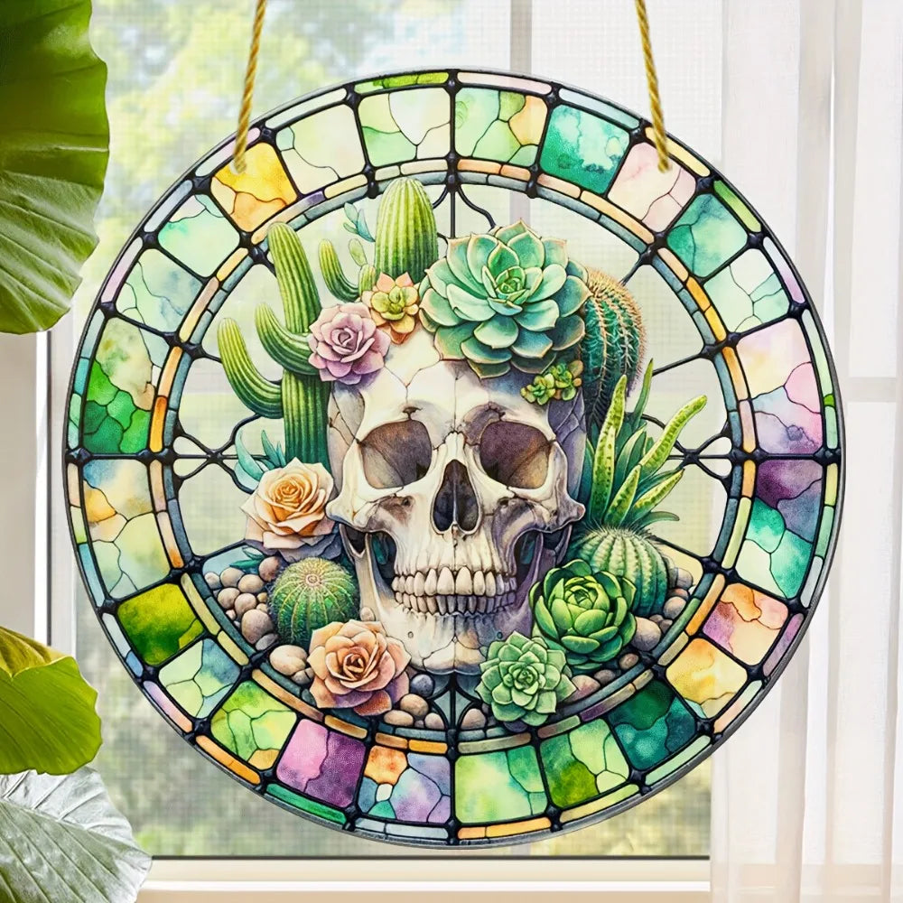 Flower Suncatcher, Stained Window Hanging, Acrylic Sign, Winter Decor, Round Sign, Wreath Sign, Wreath Center, Christmas Gift