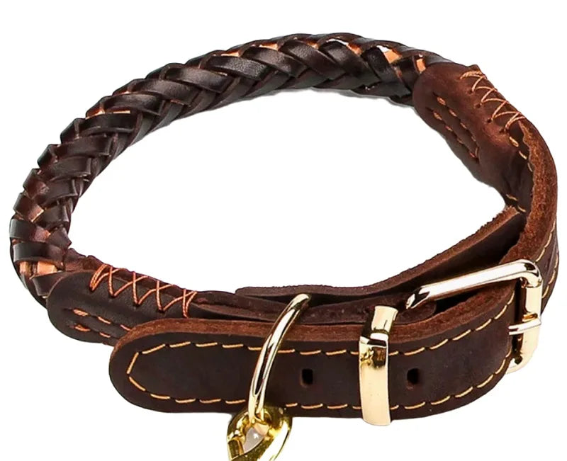 Dog Collar Leather eight-strand Braided Leather Collar for a dog Real Leather Collar big Braided large Dog Leather Collar